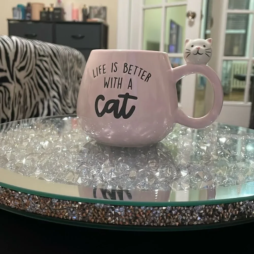 Eccolo pink cute kawaii cat large ceramic coffee mug life is better with a cat